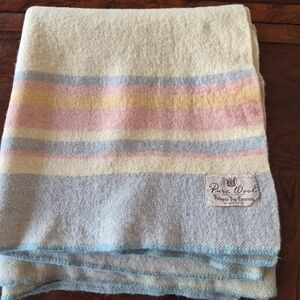 Hbc Blanket Vtg 58" X 66" Pastel Pink Blue Cream WOOL Crib Throw Blanket Baby